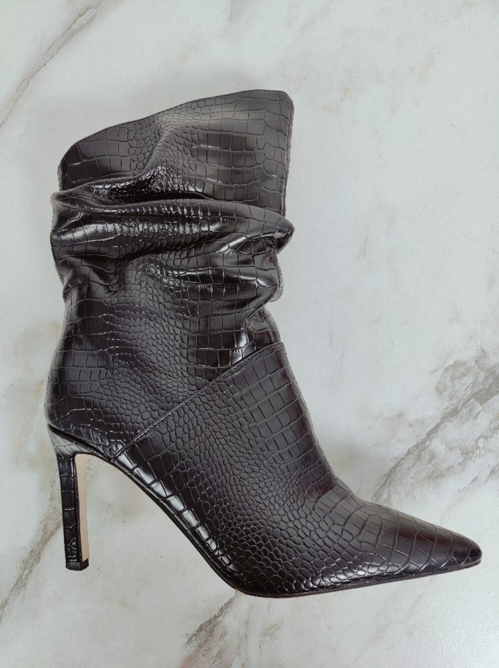 EUC Jessica Simpson Elisti Slouchy Pointed Toe Croc Embossed Booties, 9